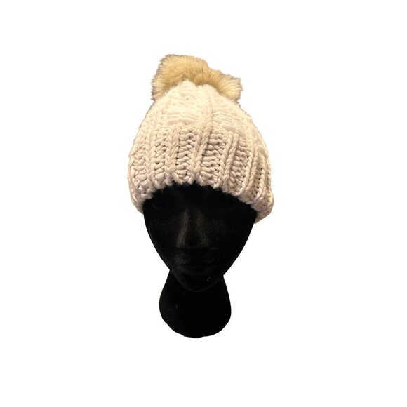 Andrei & Torresi Wool Blend Cable Knit Pom Beanie Women's One Size Made in Italy - Picture 1 of 13